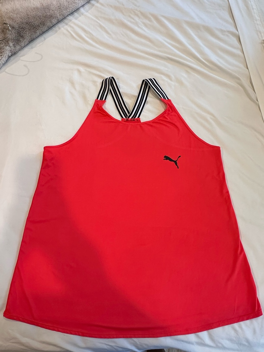 Puma Red Tank Top with Black Logo and Striped Racerback